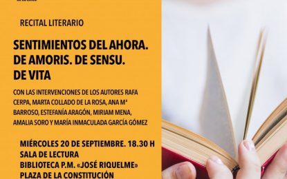 Mañana, recital literario en la biblioteca municipal José Riquelme