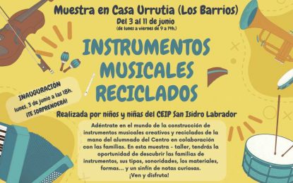 Exposición de instrumentos musicales reciclados fabricados por escolares del CEIP San Isidro Labrador en la Casa Urrutia