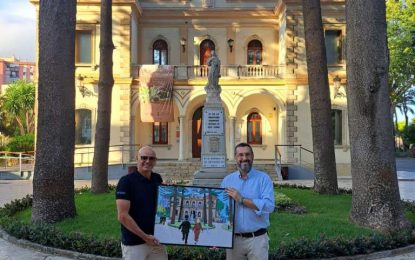 La Farmacia Hernández entrega al alcalde una ilustración de Carlos Márquez sobre las “Aventuras de TinTin en La Línea. El tesoro de Villa Saccone”