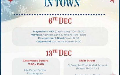 Sábados de Navidad en la Ciudad     Los Servicios Culturales de Gibraltar (GCS), en nombre del Ministerio de Cultura, organizarán un año más los Sábados de Navidad en la Ciudad los días 6 y 13 de diciembre de 2025.