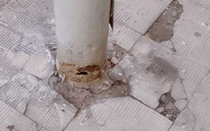 En La Línea , otra  farola en peligro de caída, en Pasaje Aragón con Calle Concha Espina