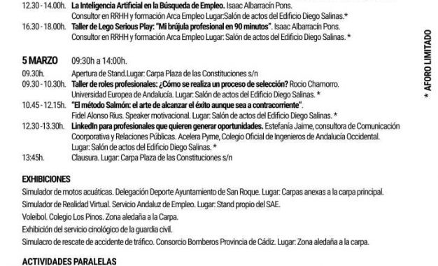 Miércoles y jueves, el III Salón de Formación y Empleo de San Roque