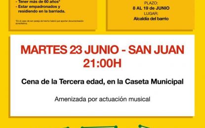 Asuntos Sociales anima a inscribirse a las cenas de mayores, siendo la primera la de la Feria de Taraguilla