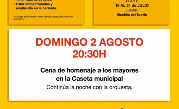 Mañana se abre el plazo para inscribirse a la Cena de Mayores de San Enrique