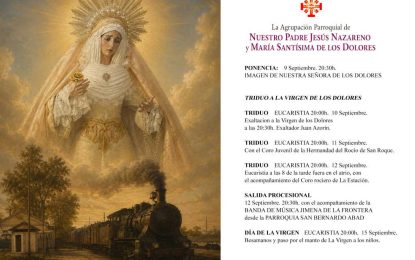 La Estación acoge el 12 de septiembre una procesión extraordinaria de la Virgen de los Dolores